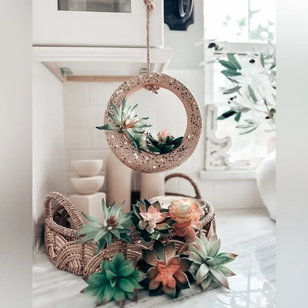 Jungalow lot succulents + terrazzo terracotta hanging circle planter boho home